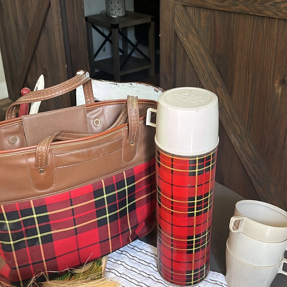 Vintage Plaid Thermos Bottle - Red & Black Plaid

1973